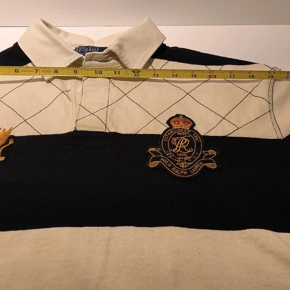 Polo Ralph Lauren vintage men's long sleeve polo shirt large black/white stripes - Picture 7 of 13